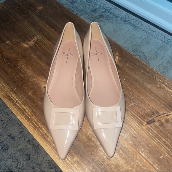 Linea Paolo Nessa Pointed Toe Patent Leather Flats In Desert Sand Sz 12 - Picture 4 of 8